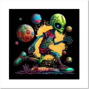 Alien is Playing Football Posters and Art